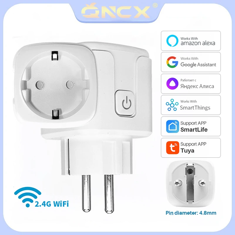 

QNCX Smart Socket EU 16A Wifi Plug With Power Monitoring Timing Function Smart Life APP Remote Control Support Google Assistant