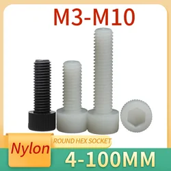 5~50Pcs M3 M4 M5 M6 M8 M10 White / Black Hexagon Hex Socket Head Screw Nylon Cup Head Knurled Plastic Bolt For Insulation Use