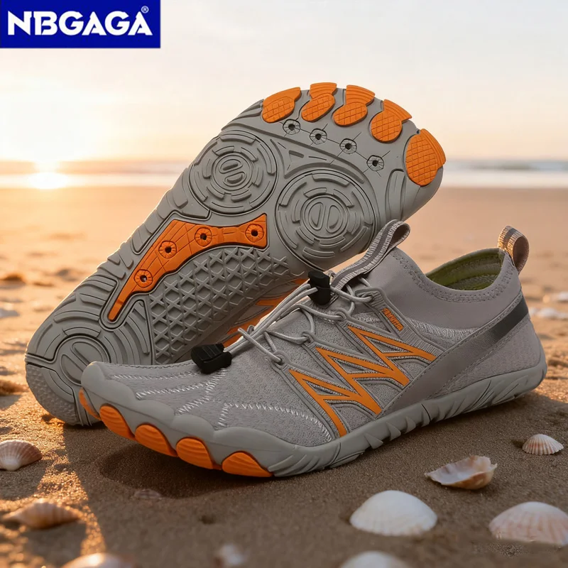 Men Water Sports Shoes Quick Dry Non-Slip Five Finger Shoes Outdoor Wading Swimming Barefoot Aqua Shoes Lightweight Sneakers