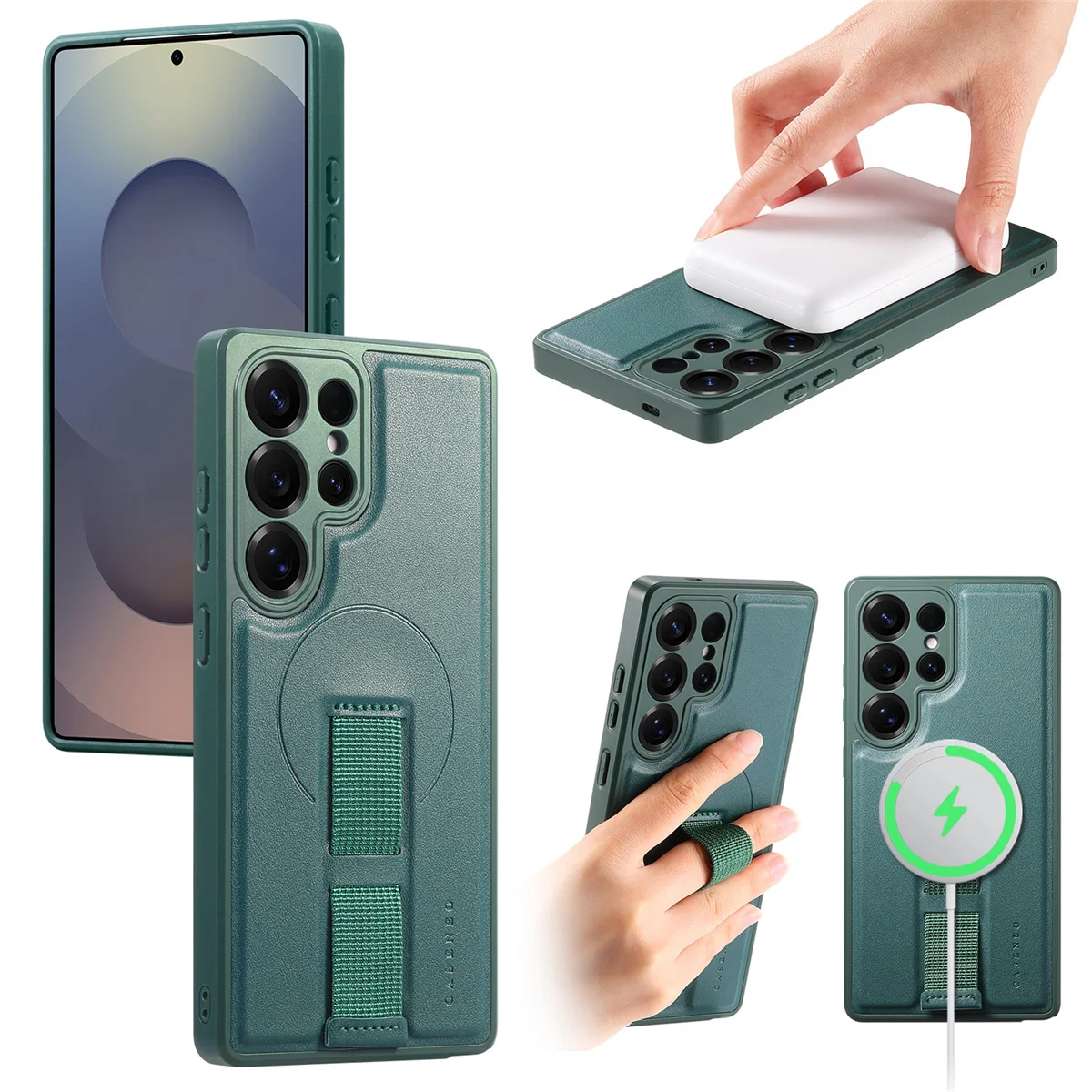 For Magsafe Magnetic Wrist Strap Phone Case for Samsung Galaxy S25 Edge S25 Ultra S26 Plus Leather ShockProof Protective Cover