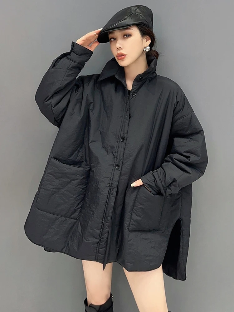 SHENGPALAE Solid Color Versatile Cotton Padded Coat Fashion Women Lapel Pocket Patchwork Quilted Jacket Autumn 2024 New 5R7768