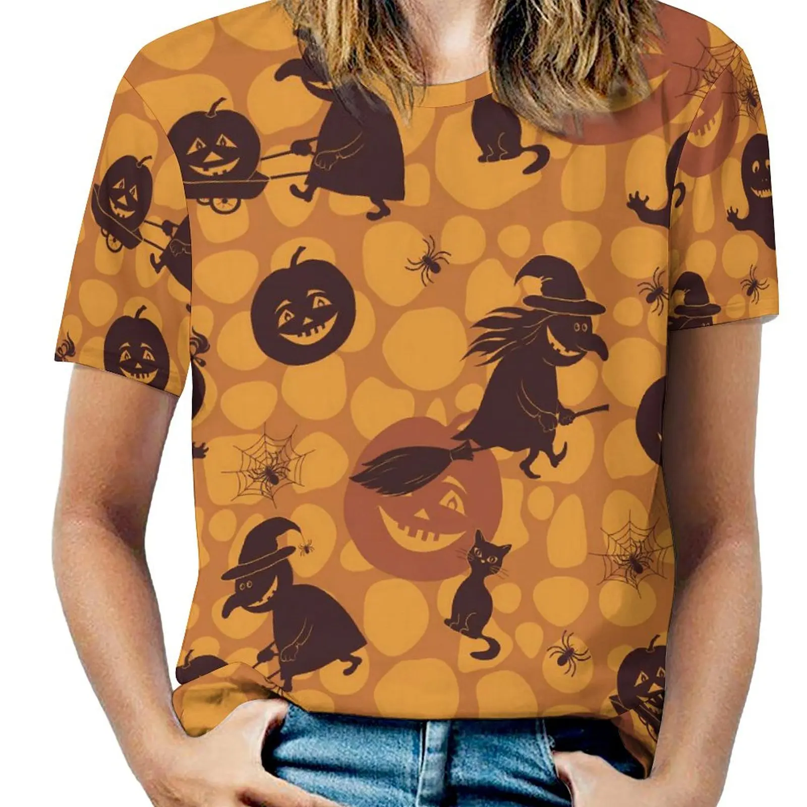 Happy Haunts T Shirt O Neck Halloween Symbols Oversize T-Shirts Short-Sleeve Classic Tshirt Women Summer Cool Graphic Clothes