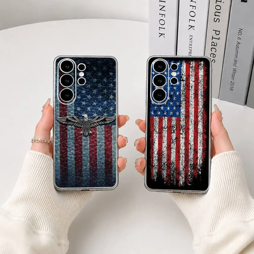 Flag of the United States Phone Case For Samsung S25,S24,S21,S22,S23,S30,Ultra,S20,Plus,Fe,Lite Transparent Cover