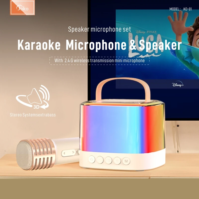 Color Ambient Light Speaker Wireless Bluetooth Speaker with Microphone Wireless Karaoke Machine Portable Mini Speaker