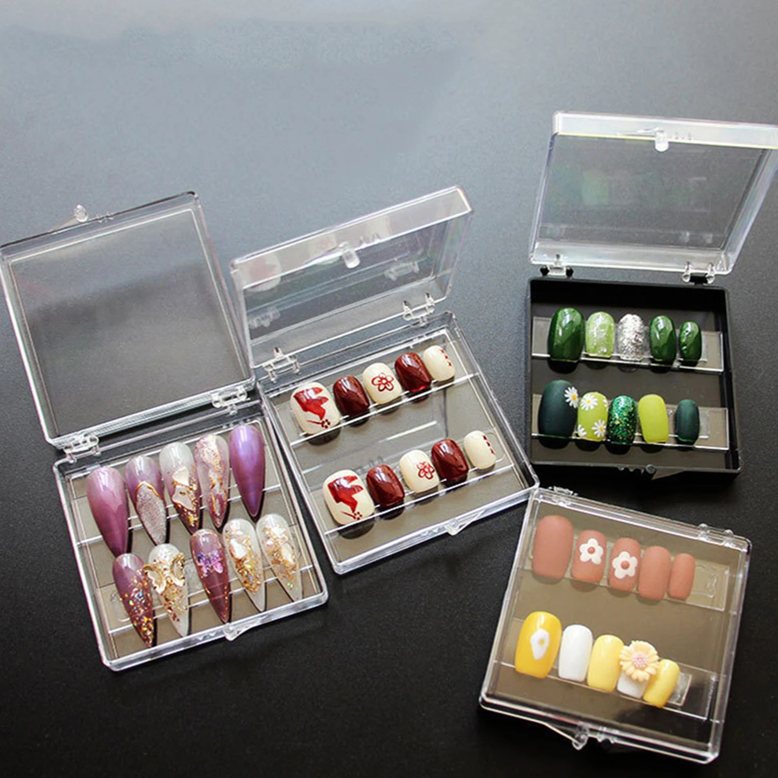 

10pcs Nail Art Storage Box Transparent Material High Quality ganizer Manicure Tool Holder Display Tray False Nails Salon