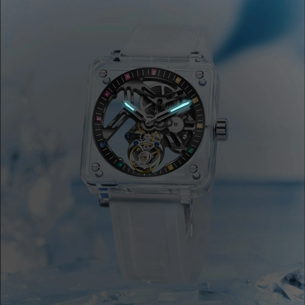 Aesop Transparent Real Flying Tourbillon Luxury Watch Mechanical Watches for Men Skeleton Tourbillon Watch Man Sapphire Mirror