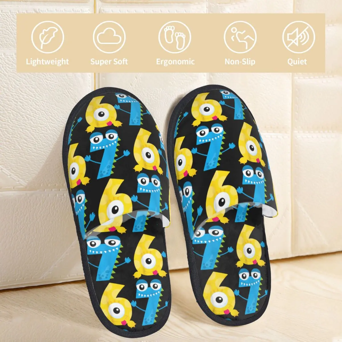 Winter House Slippers Bruh 67 Six Seven Monsters 6-7 Accessories Household Fur Slippers Slides Brainrot Meme Cozy Non-skid Slide