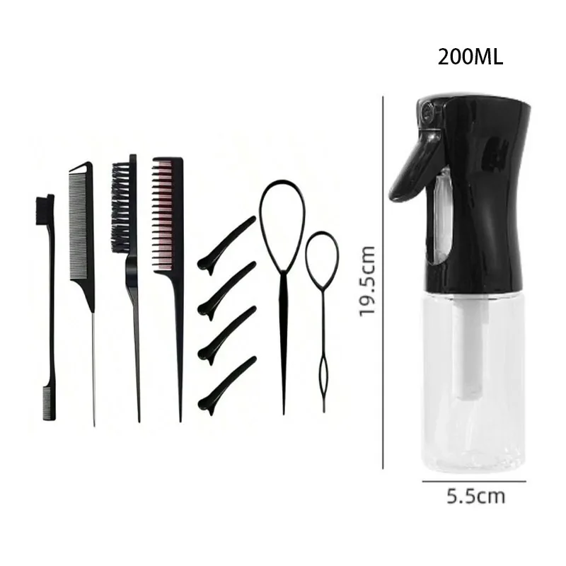 11pcs/Set Hair Brush Set Hairdressing Spray Bottle Hair Braiding Loop Rat Tail Comb Teasing Hair Brsuh Edge Control Styling Set