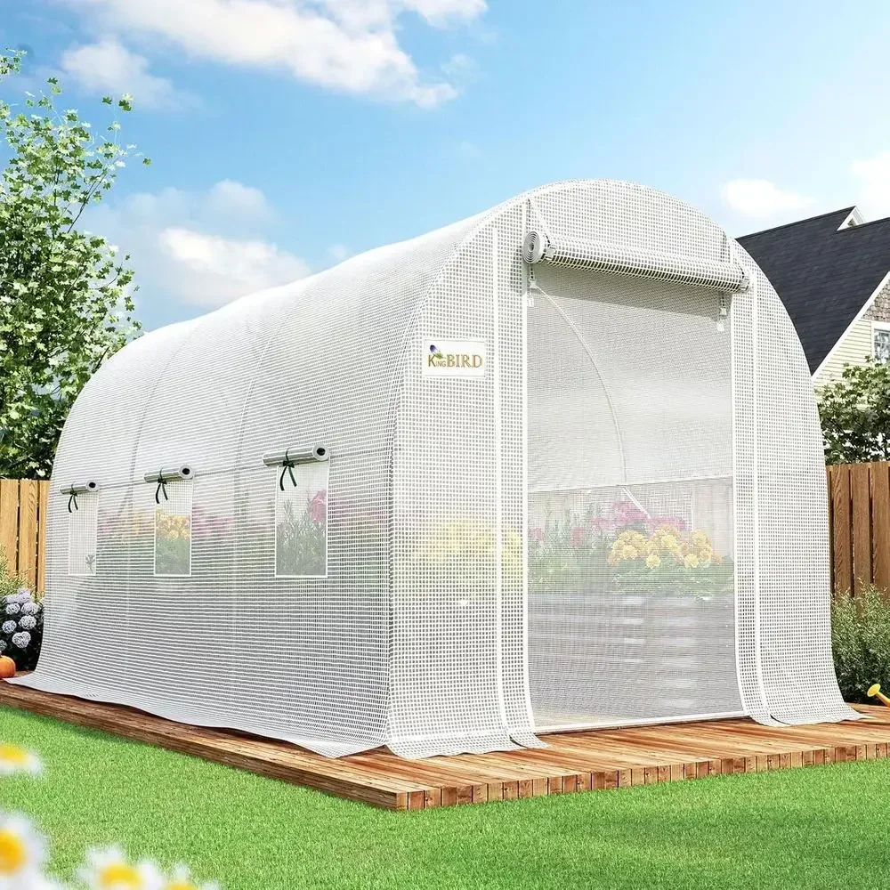 Greenhouse 10x7x7ft with Galvanized Steel, Mesh Door, Plastic Cover, Zipper, Portable Tunnel Hoop House