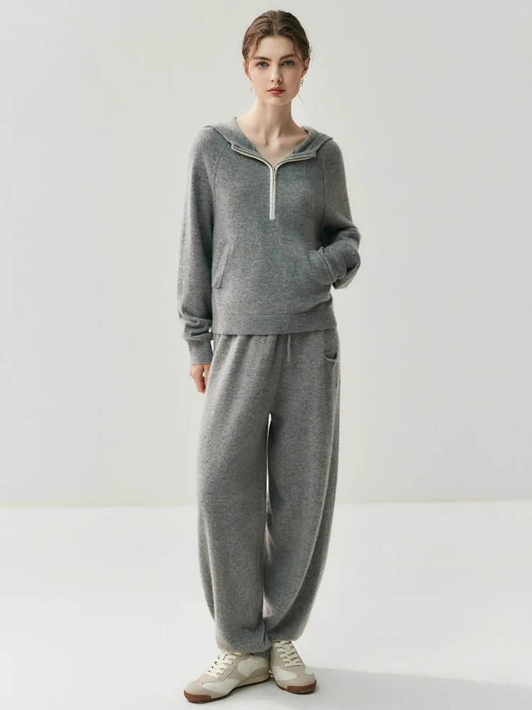 

2025 New Women's Chic Casual Loose Cashmere Pants Women's Autumn Winter Drawstring Sporty Pants 100% Cashmere Knitted Trousers