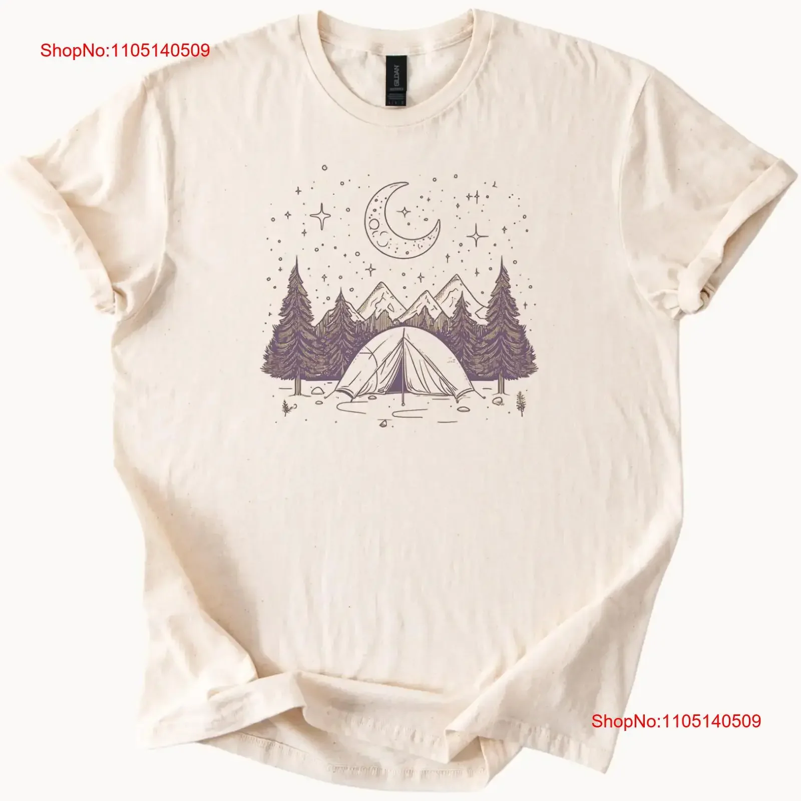 

Кемпинговая палатка «Луна, лес и гора», футболка для приключений на открытом воздухе, винтажная стираная уличная одежда унисекс, домашний топ для повседневной носки