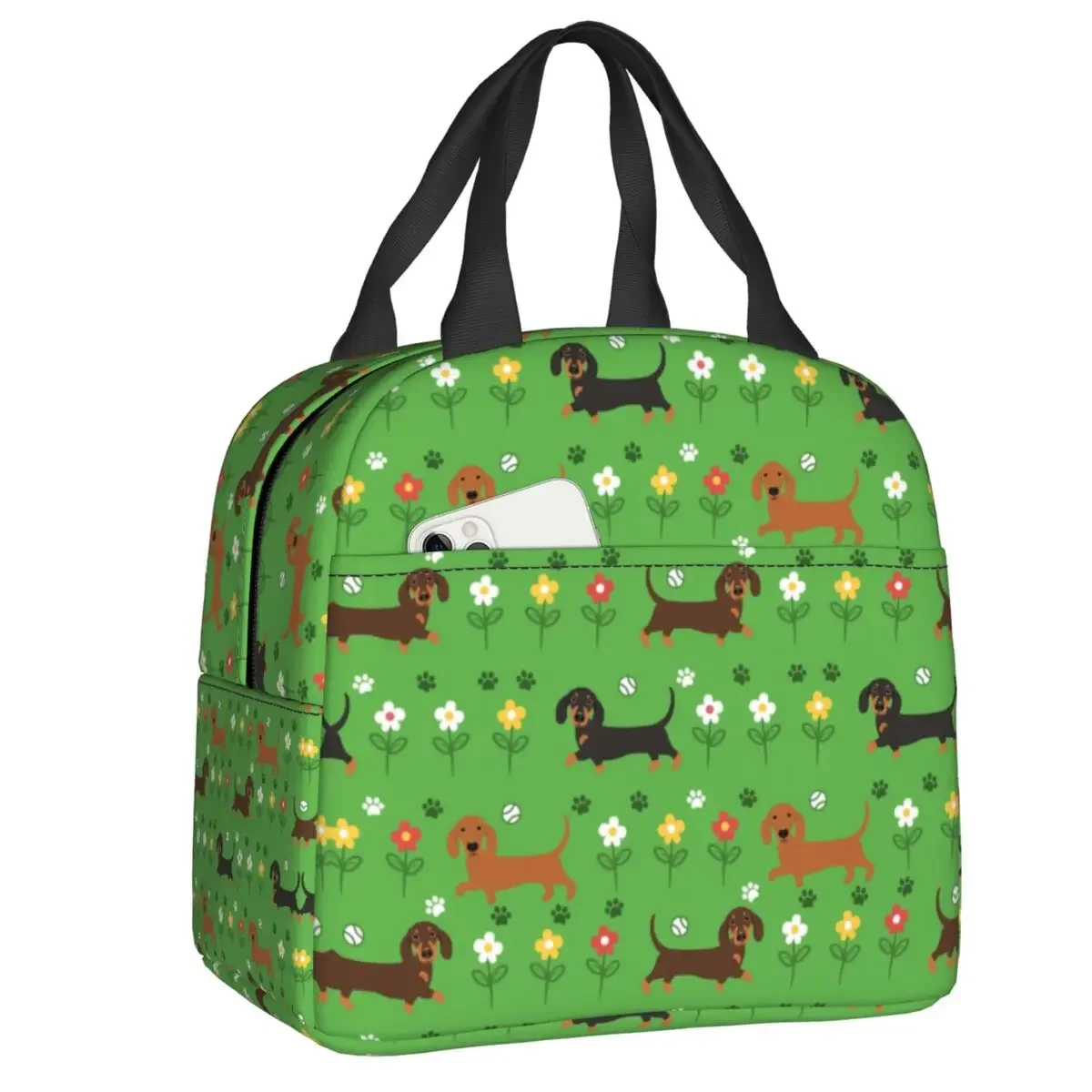 Dachshund Sausage Dog Flowers Insulated Lunch Bags for Camping Badger Wiener Puppy Resuable Cooler Thermal Lunch Box Women Kids