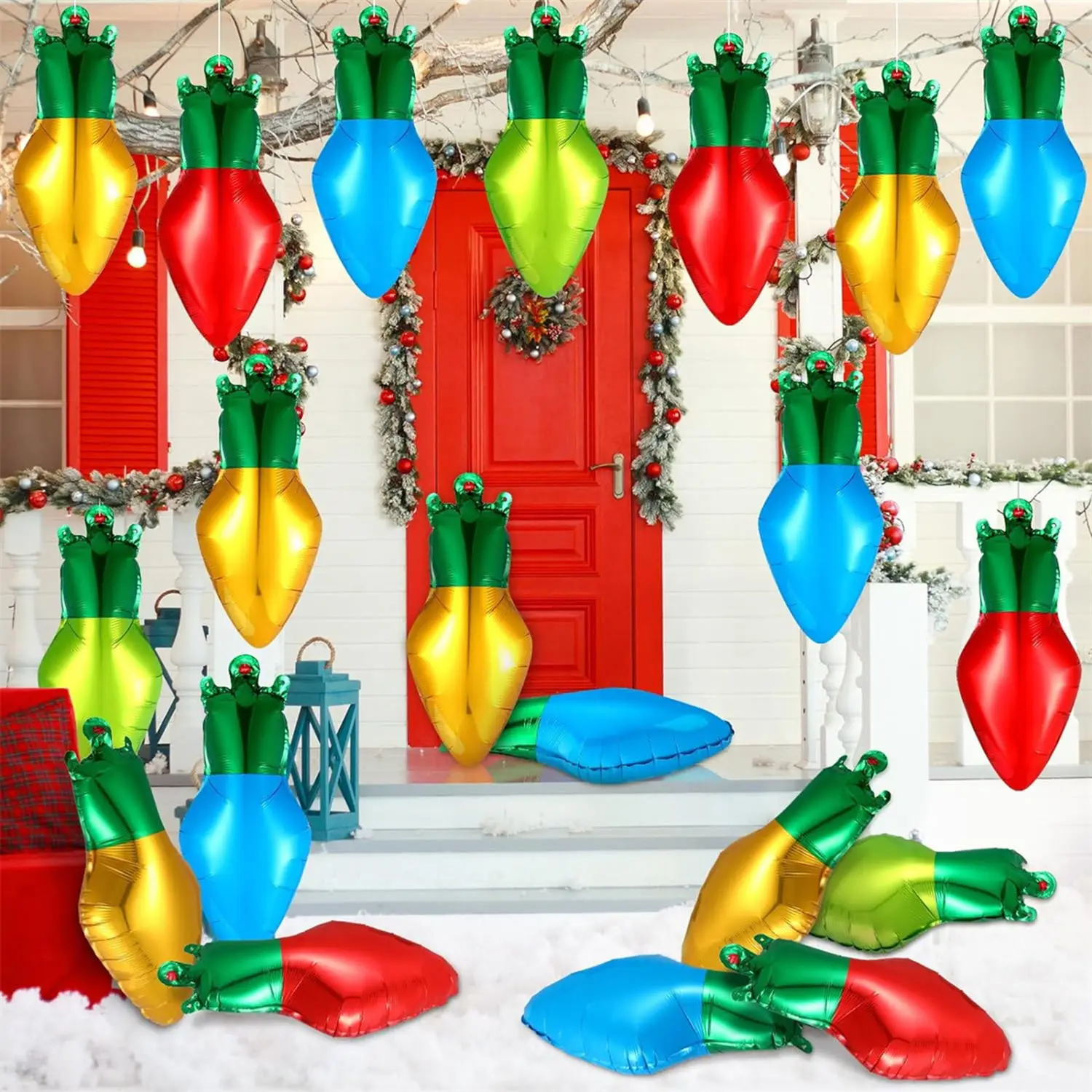 17 inch 18pcs Christmas themed color light bulbs, aluminum film balloons, Christmas party decorations