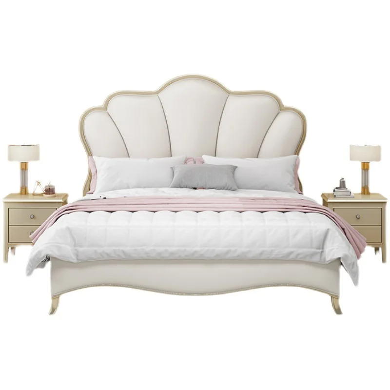 

American style, light luxury, modern, simple, solid wood bed, master bedroom, cream style