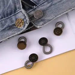 5pcs Jeans Waist Adjustment Buckle Detachable Metal Elastic Spring Button DIY Oversizes Pants Jeans Waist Extender Sewing Button