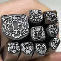 Tiger Head Design Metal Punch Jewelry Stamping Tool Steel Stamps Carving Puncher Craft Logo Leather Silver Stainless Steel Gold