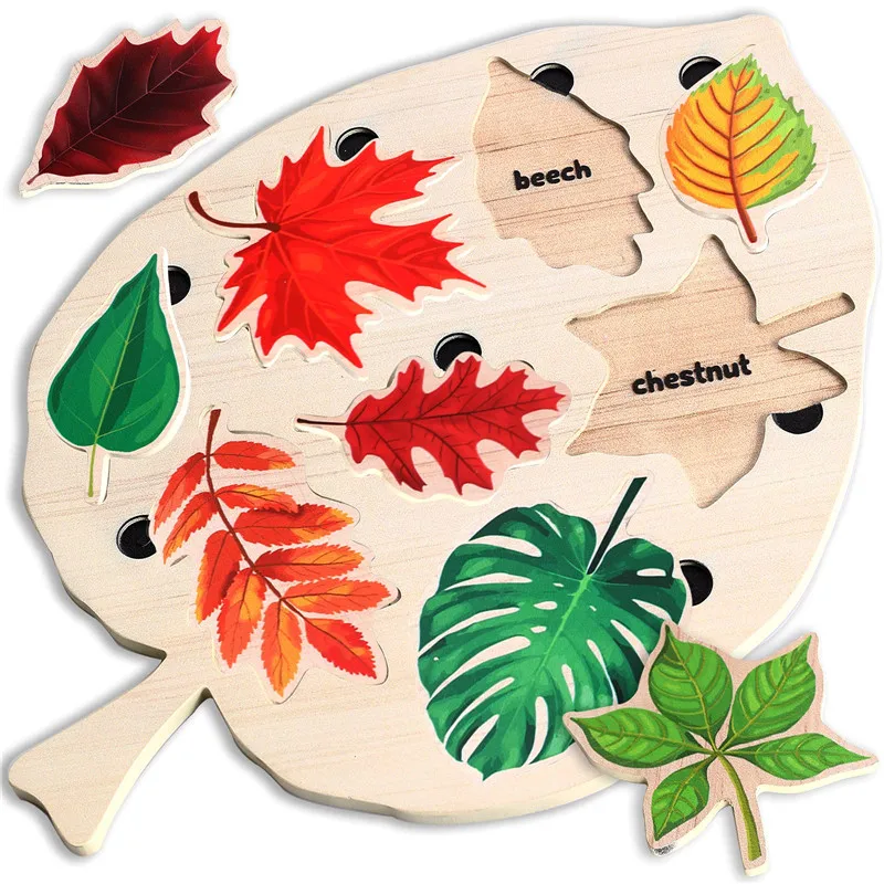 

Montessori Leaf Jigsaw Puzzles Toy Wooden Plant Drawing Board Cognition Game Educational Painting Toy For Children Teaching Aids