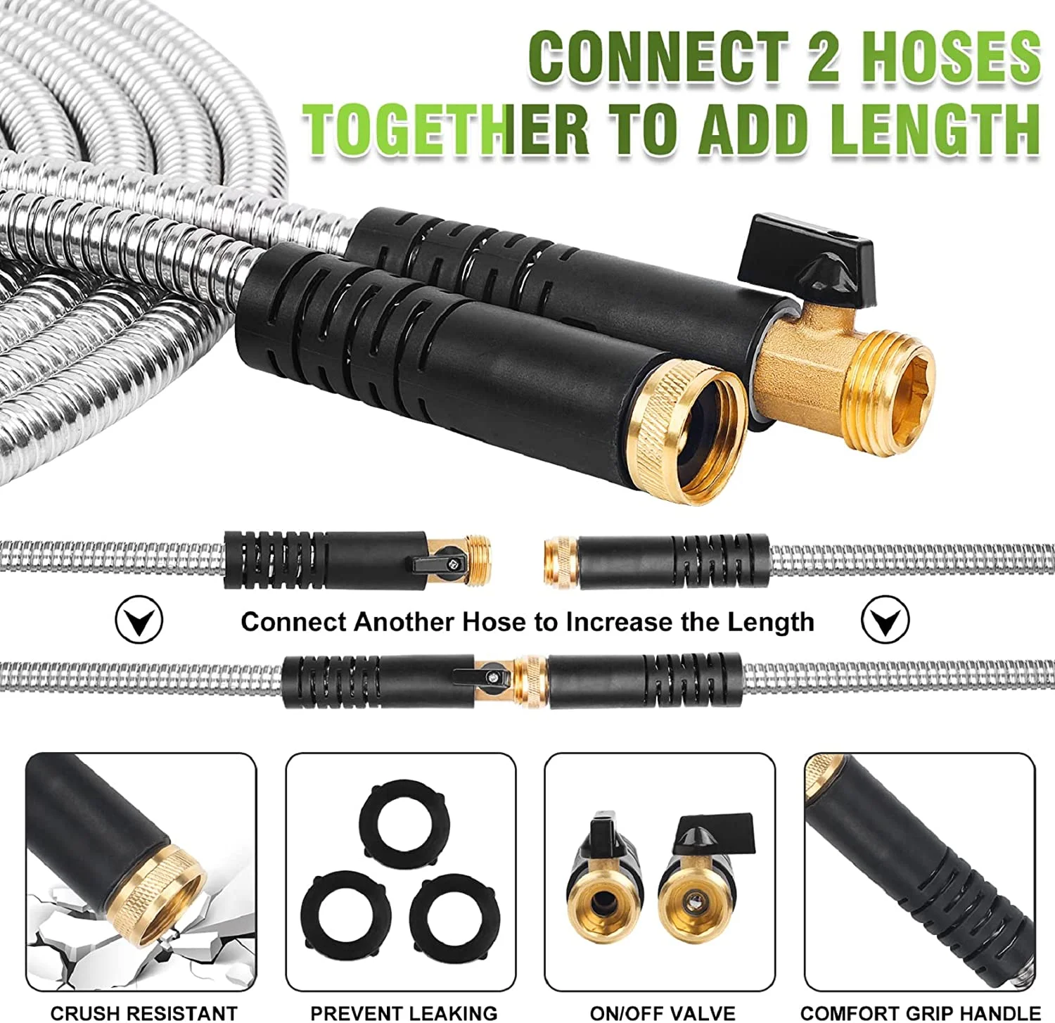 Factory Direct 2026 Heavy Duty  Stainless Steel  Garden Water Hose Durable  Flexible 25-100 FT Garden Hose with 10 Pattern Spray