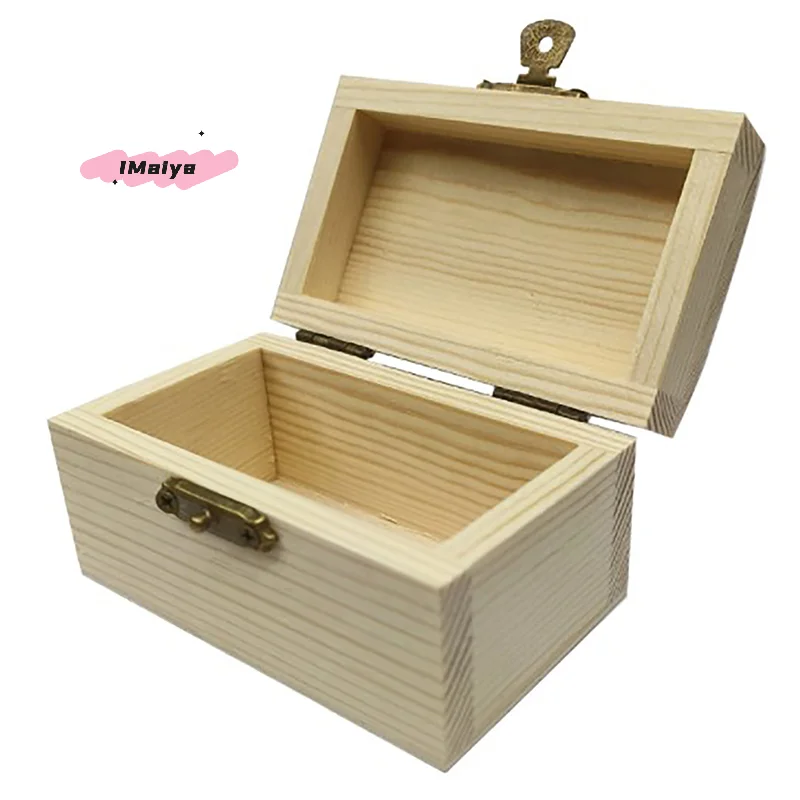 M-1PC Wooden Boxes With Lid Square Unfinished Hinged Jewellery Craft Storage Box For Home Decoration DIY Hand-Made Mother's Day