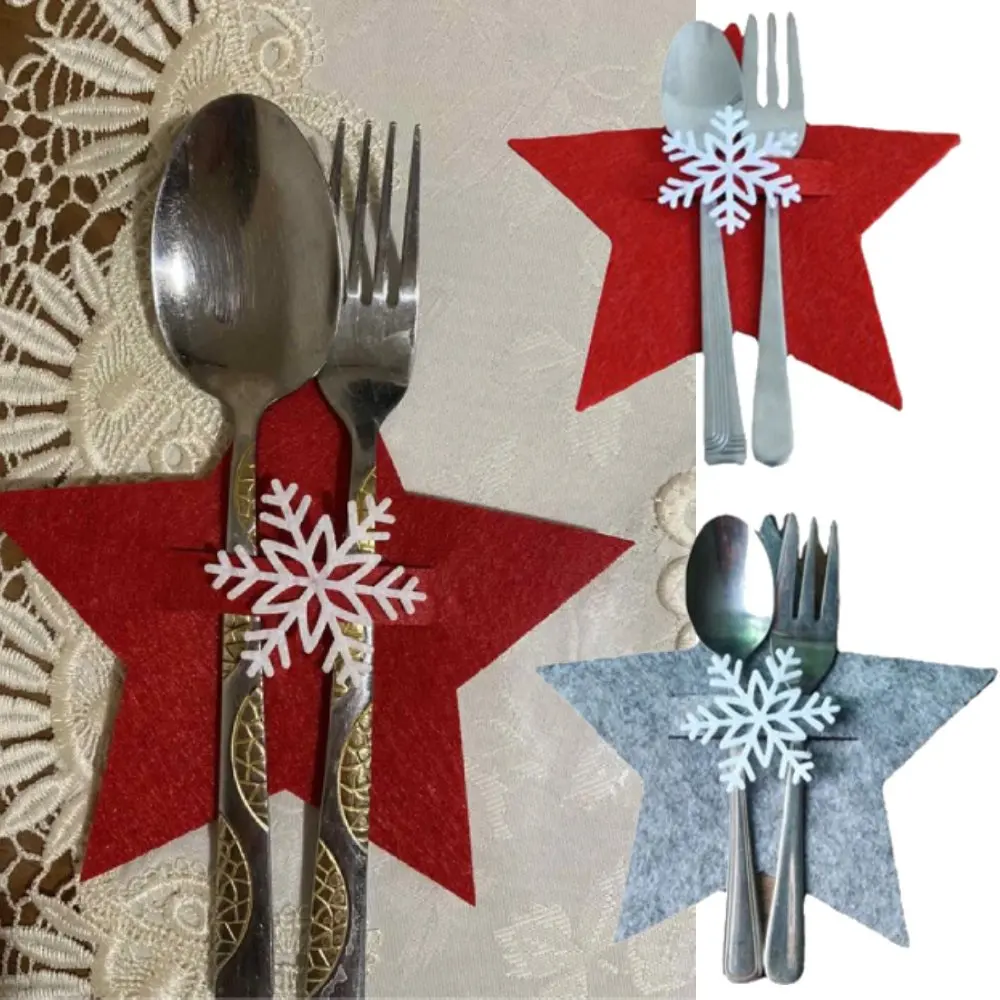 

Household Snowflake Santa Claus Cutlery Pocket Tableware Organizer Cutlery Bag Decorations Christmas Knife Fork Holder