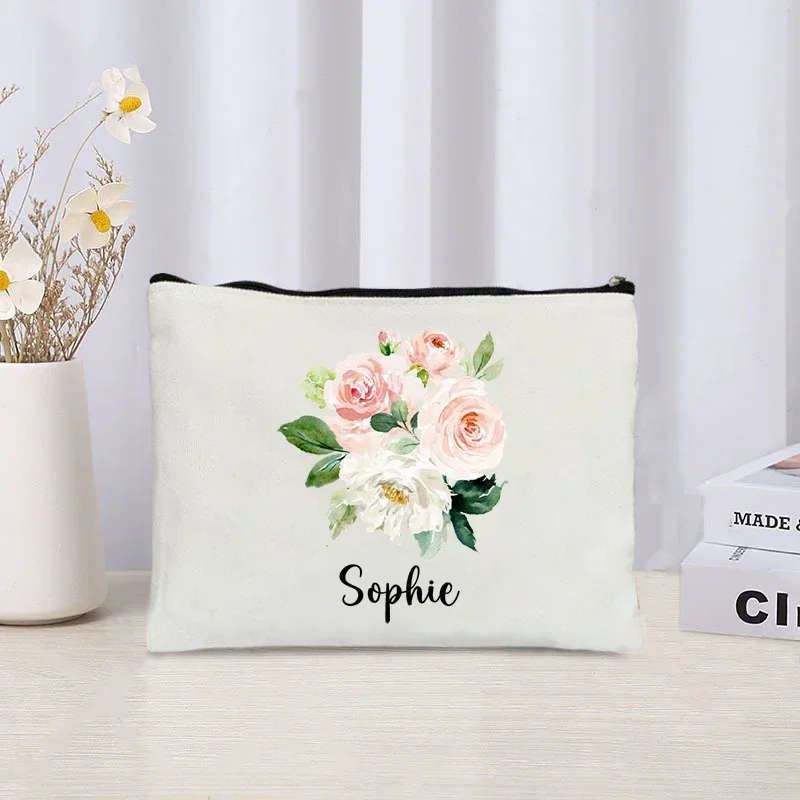 Custom Name Makeup Bag For Wedding Bridesmaid Gift Women Travel Cosmetic Organizer Ladies Handbag Canvas Wash Bag Pencil Case