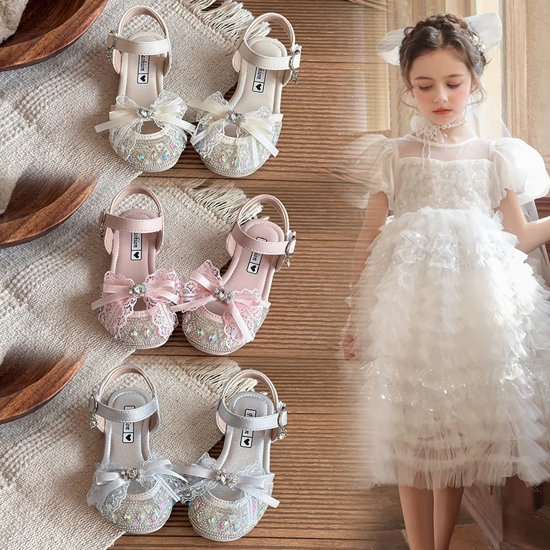

Kids Girls Sparkly Rhinestone Bow Sandals, Soft Non-slip Sole, Perfect for Weddings, Parties, Dances & Special Occasions