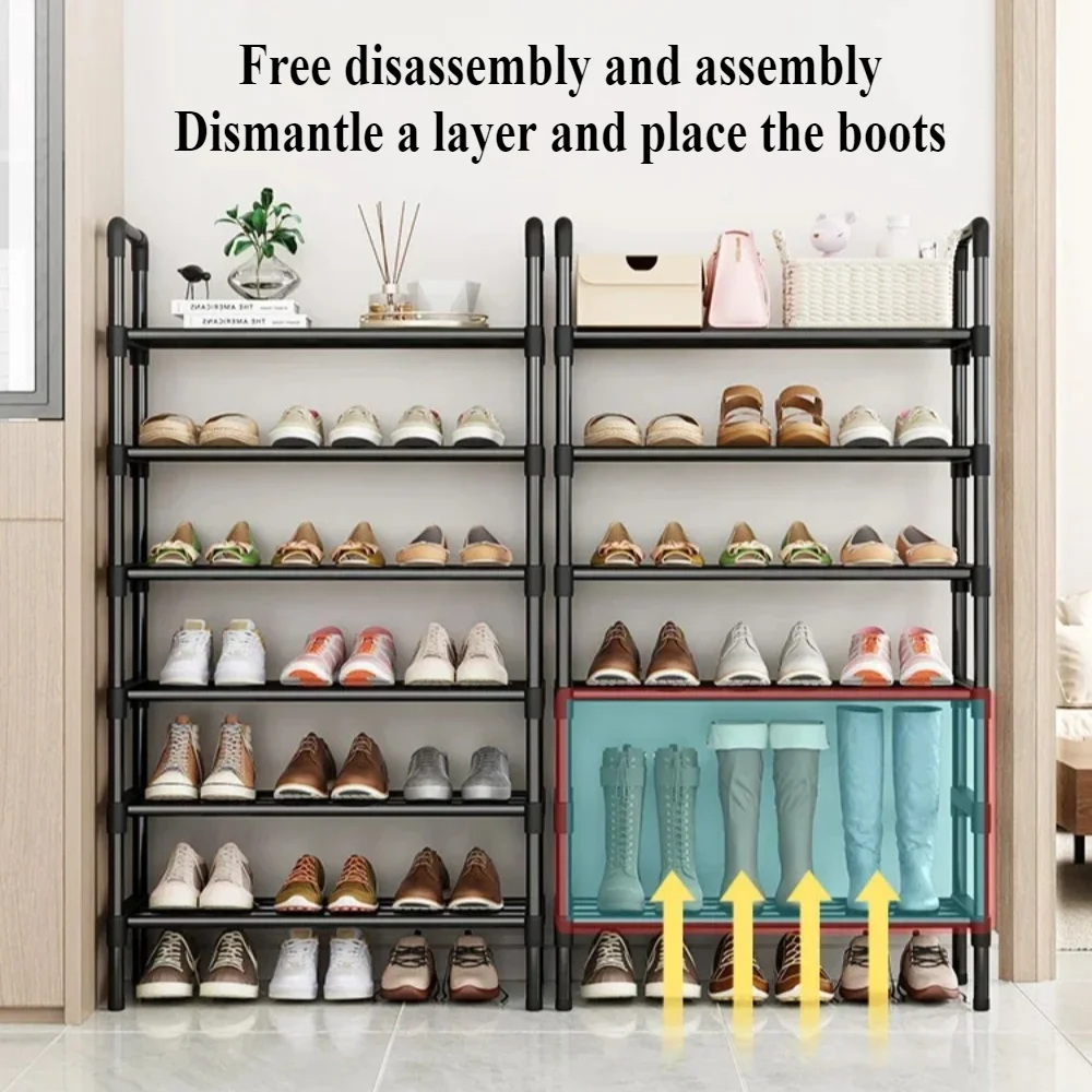 Metal Shoe Rack 8 Tiers Elevated Shoe Shelf For Living Room Space Saving Household Furniture Multi Functional Black Storage Rack