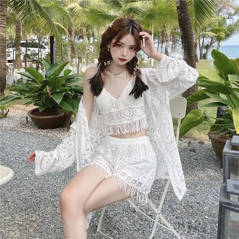 Women's Boho Fringe Backless Halter Tie Neck Underwear Outerwear with Neck Hanging Embroidery Tassel Suspender Vest Short Tank image 3