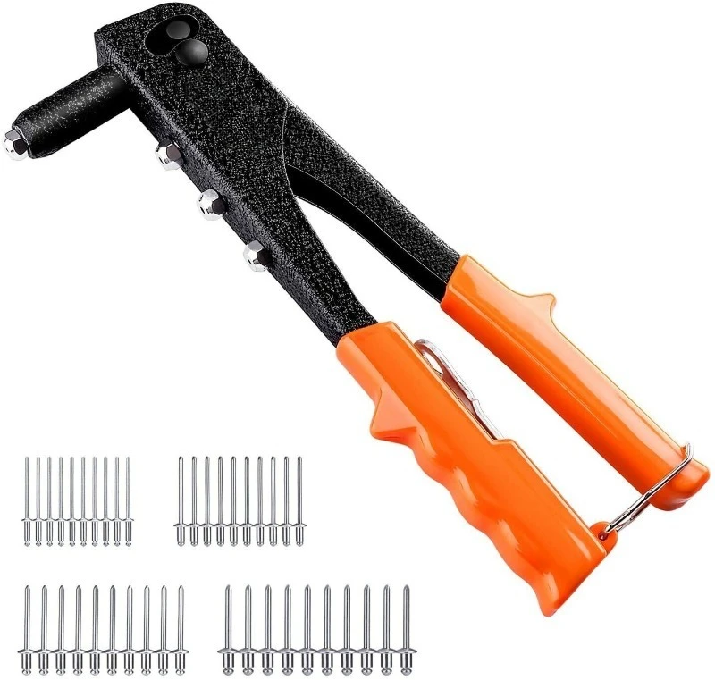 Single Hand Riveter + 40 Aluminum Rivets Set 4 Heads 2.4 3.2 4.0 4.8mm Rivet Gun