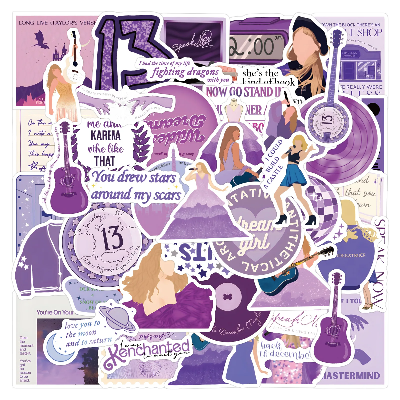 60 قطعة من ملصقات تايلور، ملصقات جرافيتي للموسيقى الأرجوانية، ملصقات تزيين ذاتية الصنع للكمبيوتر المحمول #3