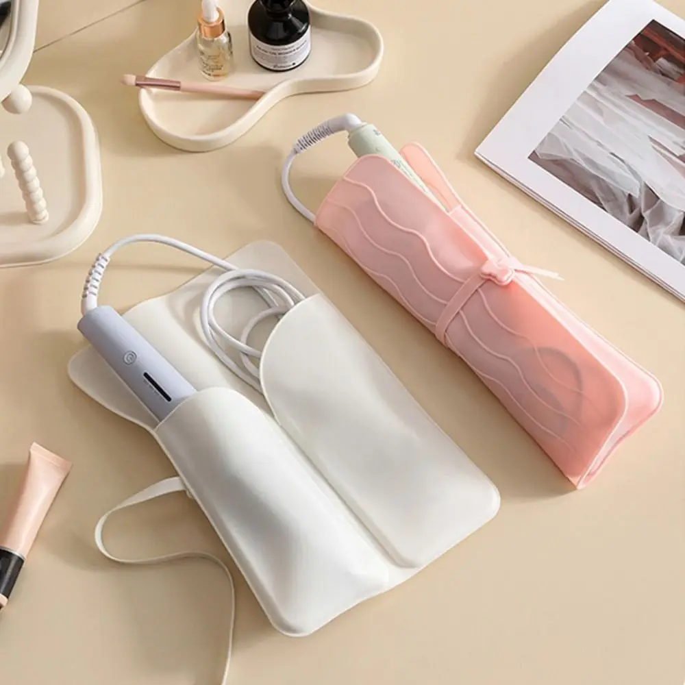2 in 1 Hair Curler Storage Bag Folding Portable Heat Resistant Mat Waterproof Silicone Straightener Storage Pouch Make Up Bag