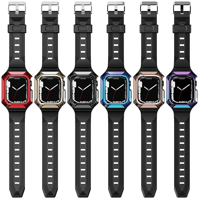 Ремешок для часов и телефон для Apple Watch Series 7 6 SE 5 4 40 мм 44 мм 38 мм 42 мм 41 мм 45 мм, спортивный силиконовый браслет для iwatch