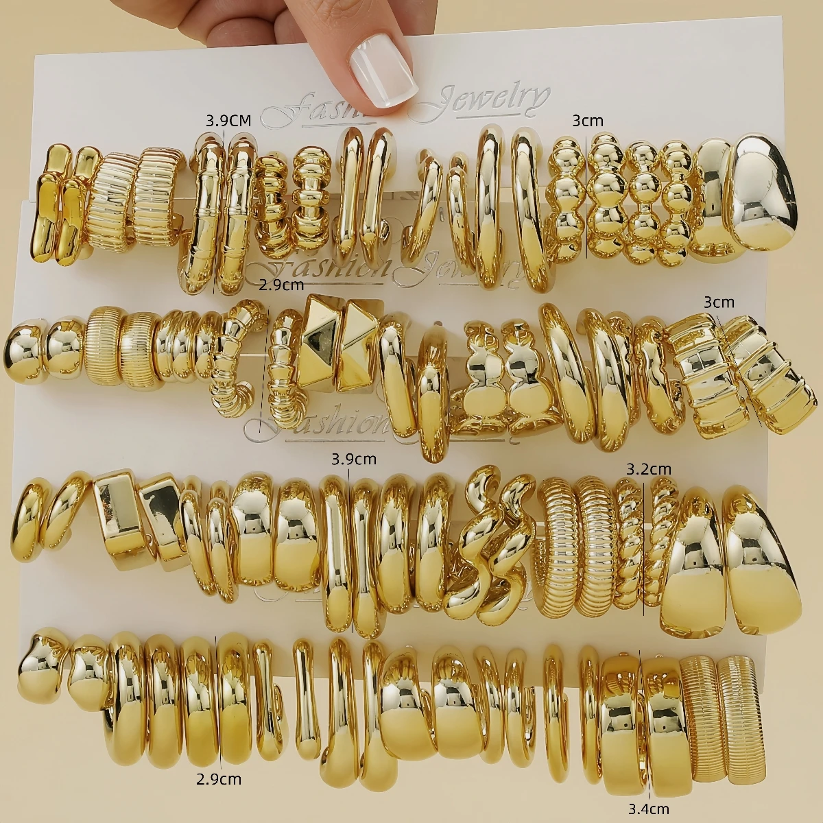 10-40 زوجًا من الأقراط البلاستيكية المطلية بالرش الذهبي العصري، أقراط هندسية بسيطة للارتداء طوال اليوم للسيدات #2