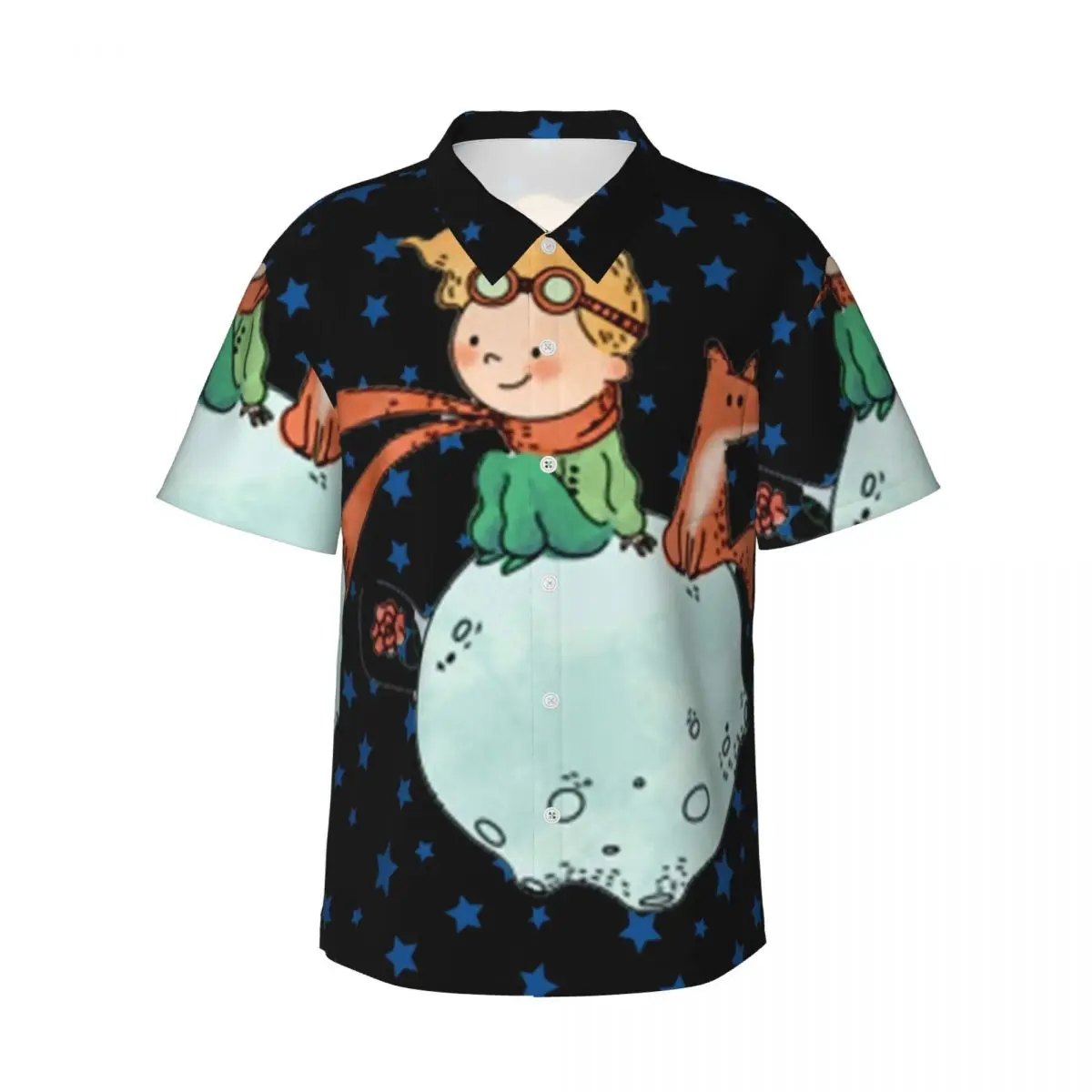 Hawaiian Shirt Beach The Little Prince Blouses Stars And Fox Print Retro Casual Shirts Male Short-Sleeved Y2K Street Clothing