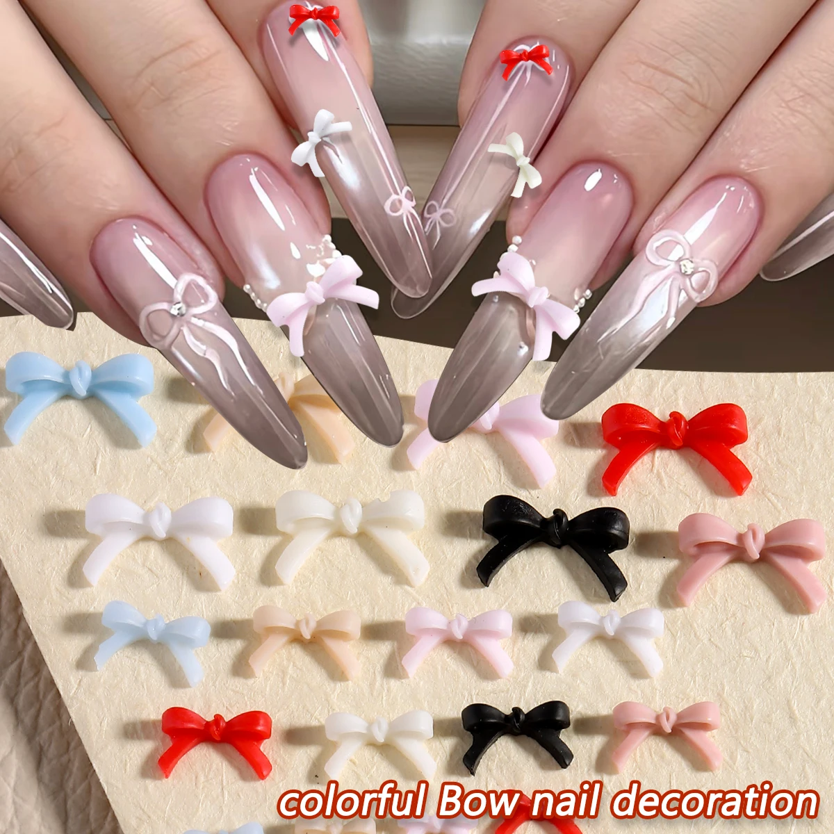 キュートなミニリボン3Dネイルアートデコレーション、マカロンリボンネイルアートデザインDIYレジンアクセサリーカラフルリボンボウネイルアートアクセサリー