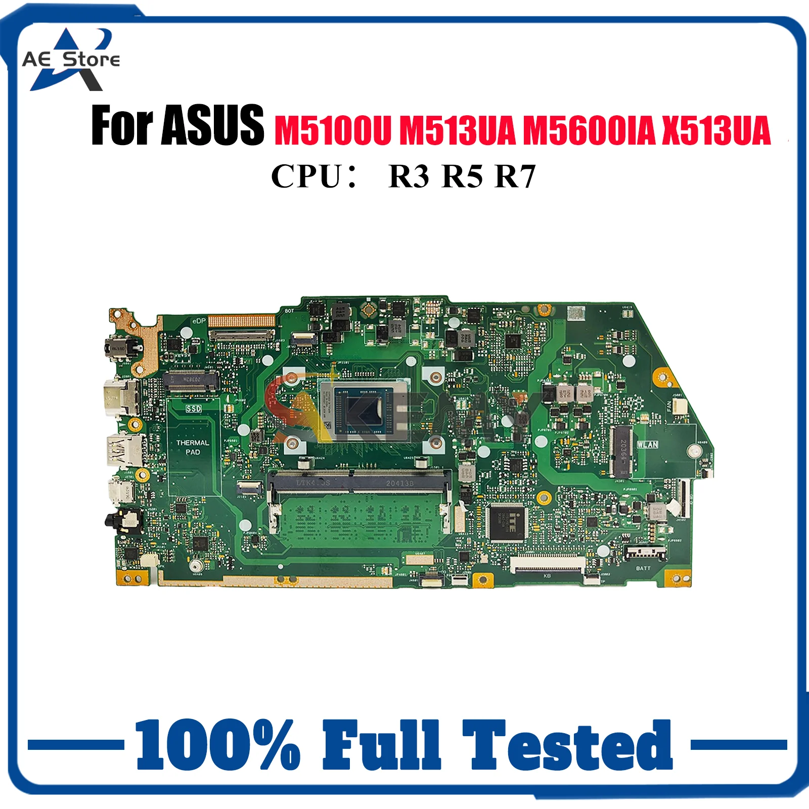 

X513UA Laptop Motherboard For ASUS VivoBook M513UA X513UA M5600IA M5100U X513U Mainboard W/ R3 R5 R7 CPU 100% tests OK fast ship