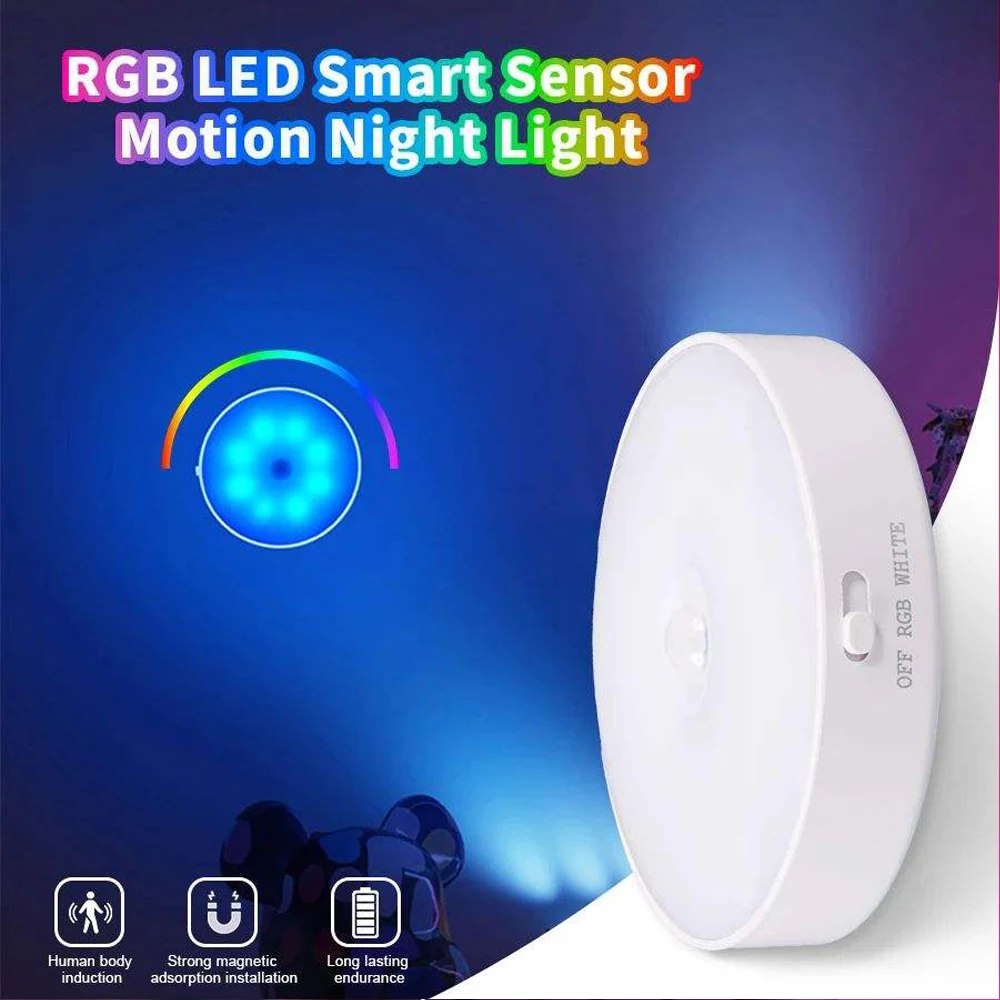 

Nice USB LED Night Lights RGB Human Sensor Nightlights Rechargeable Atmosphere Lamp For Bedroom Stair Cabinet Wardrobe Lighting