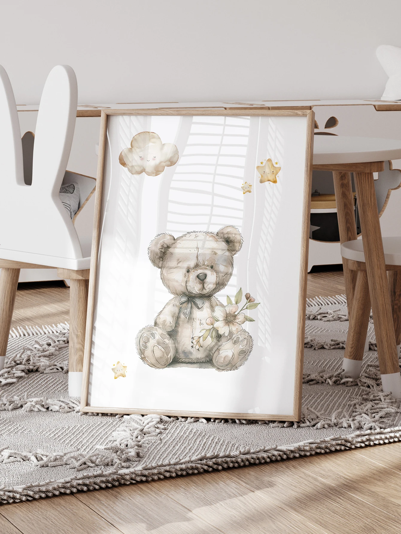 3pcs Personalized Custom Name Cartoon Bear Wall Art Print Picture Canvas Poster Painting For Living Child Room Home Decor