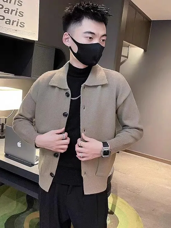 

Casual Knitted Cardigan Sweater Coat for Men Spring Autumn New Sle Youth Trendy Long Sve Warmth Collar up Outerwear