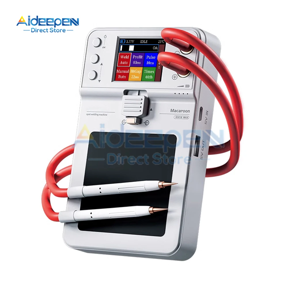 Máquina de solda a ponto integrada macaroon dc 5v 650a max todos os parâmetros suporte de tela colorida configuração soldagem a ponto de pulso duplo