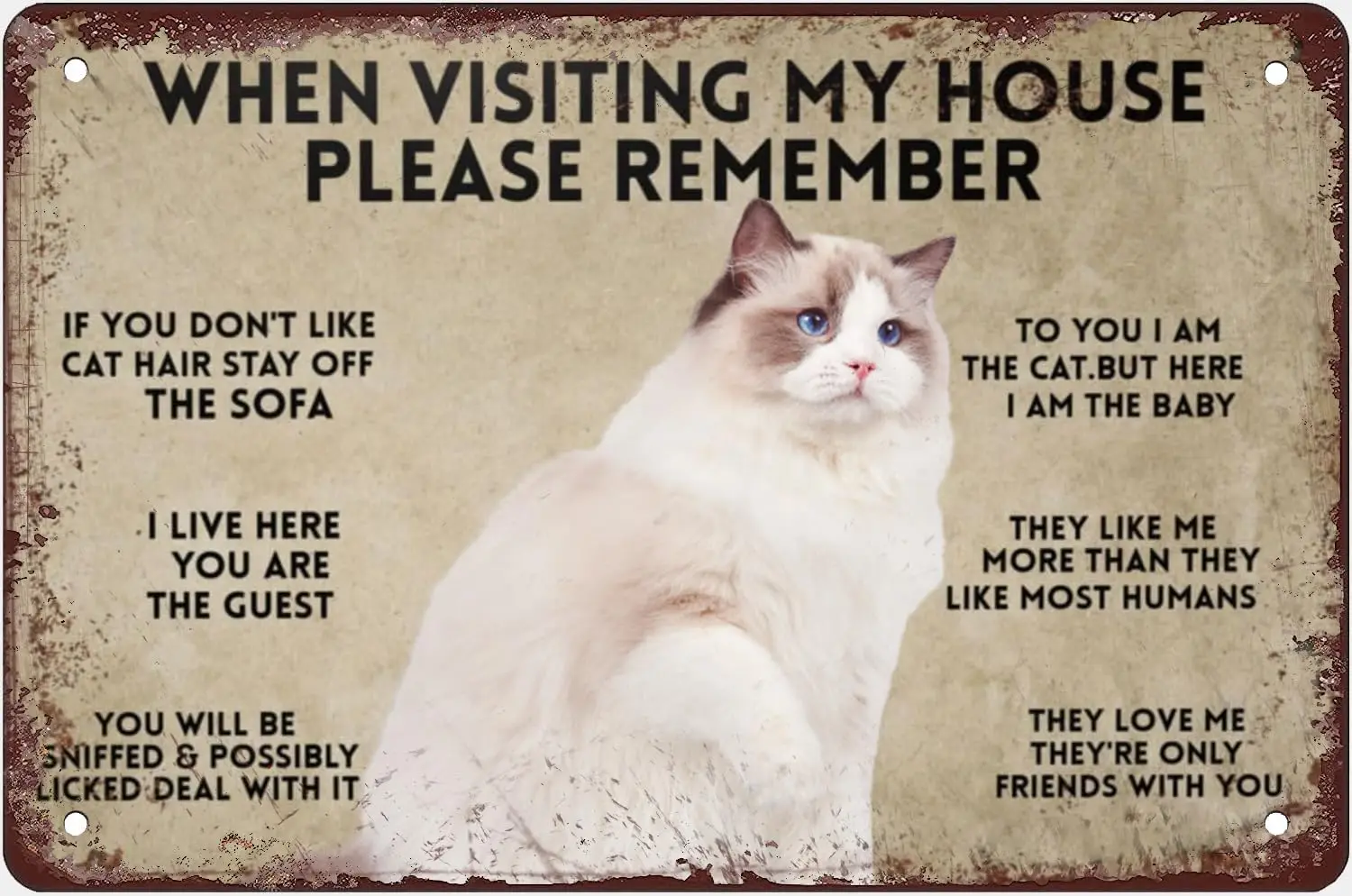 Cat When Visiting My House Please Remember Cat Bathroom Funny Signs Gifts Vintage Metal Signs Poster Art Metal Tin Sign Wal sign