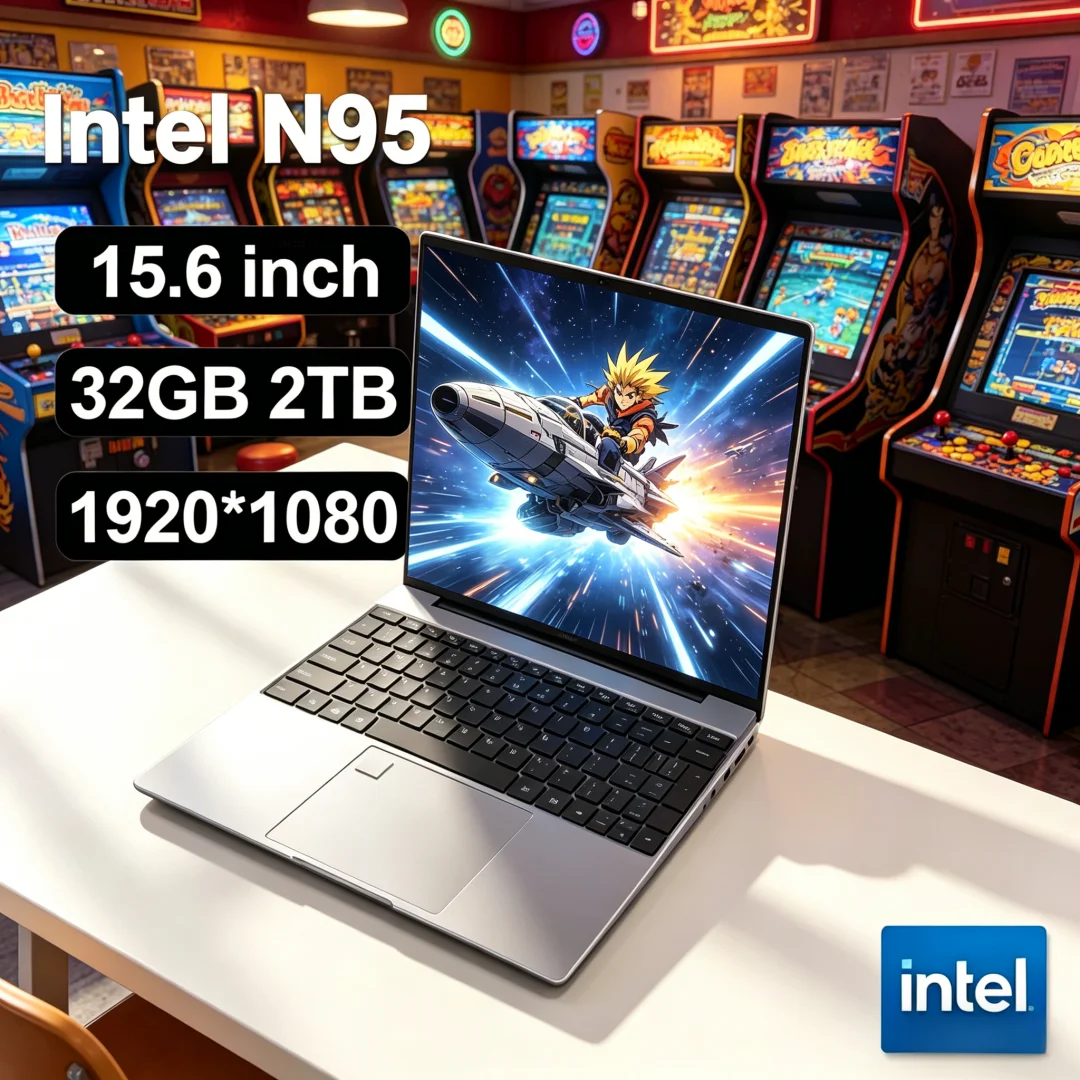 Scintillating Sturdy 15.6" Intel N95 Portable Laptop Windows11 Notebook 32GB DDR4 2TB SSD Pc Gamer Office Computer with Backlit