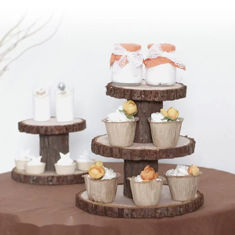 

European Wooden Dessert Display Rack Double Tier Serving Tray for Weddings or Afternoon Tea Elegant Cake Ornaments