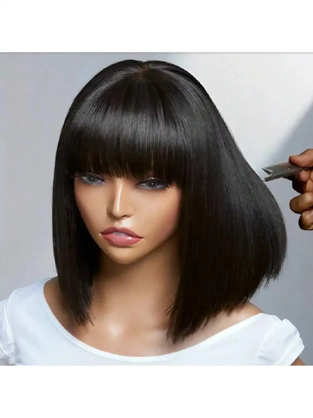 Full Machine Made Bob Wig With Bangs 8-14inch Short Wigs 100% Human Hair Top Quality Wigs Silky Straight Brazilian Wigs On Sale