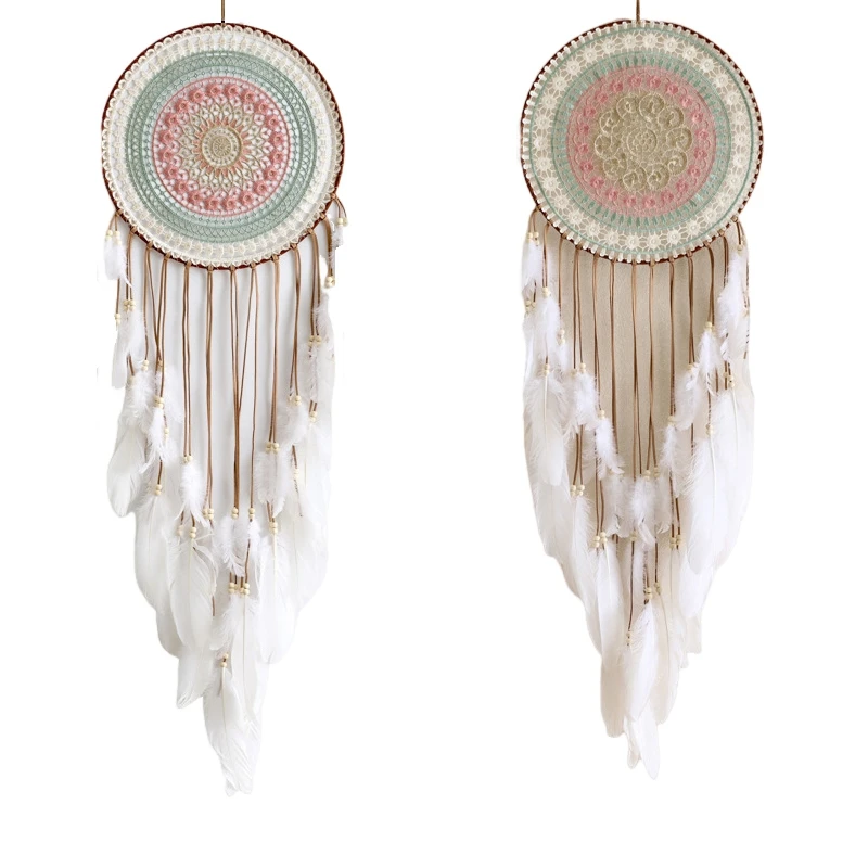 

Woven Round Dream Catcher With Feather Tassel For Bedroom Hanging Decoration Cute Pendant For Home Decor