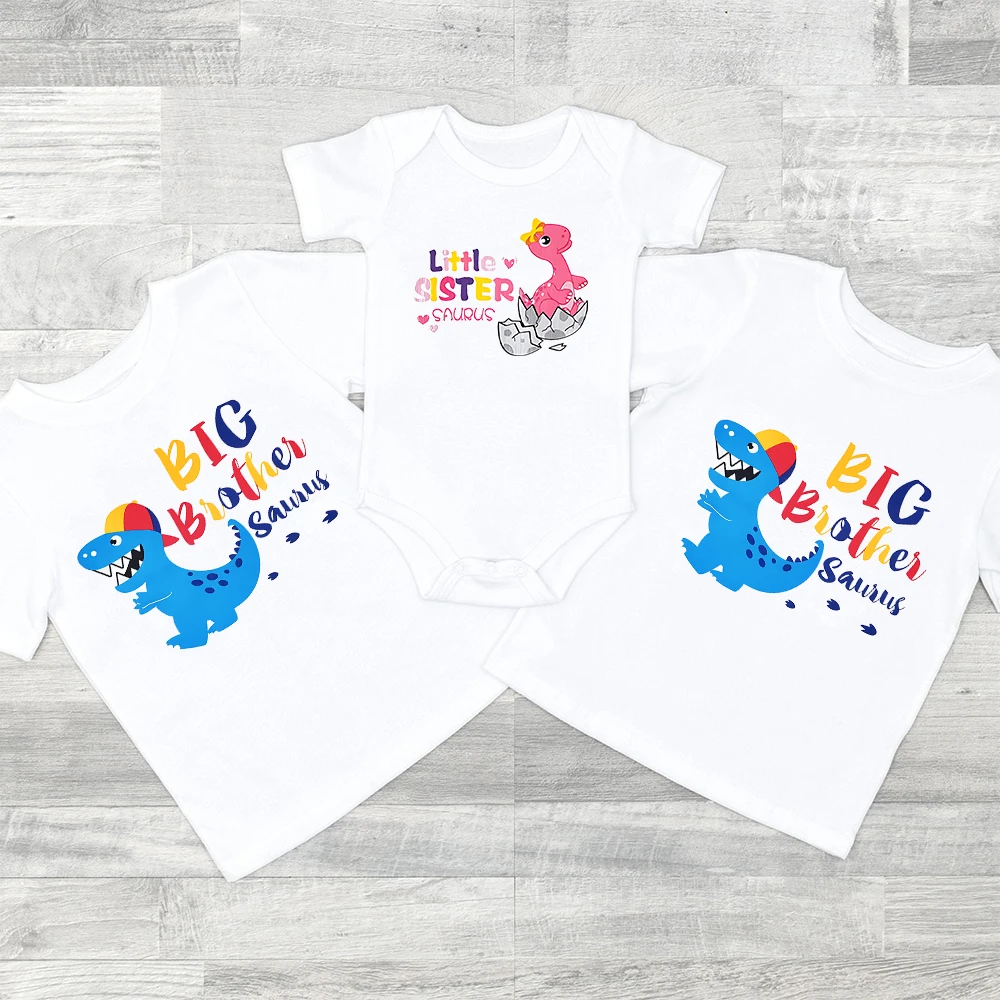 Big Brother Little Sister Matching Outfits Dinosaur Sibling Shirts Gift Toddler Big Brother T-Shirt Little Sister Baby Bodysuit