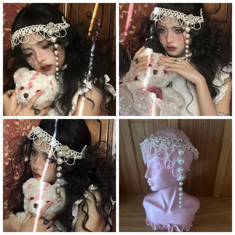 

New White Beaded Bride Headdress Pearl Elegant Bridal Headwear Wedding French Style Hair Jewelry Hair Accessories