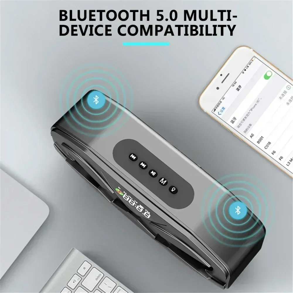 

Wireless Loudspeaker TF Card FM Radio Alarm Clock Support Subwoofer M5 Cool Robot Design Bluetooth Speaker LED Rhythm Flash