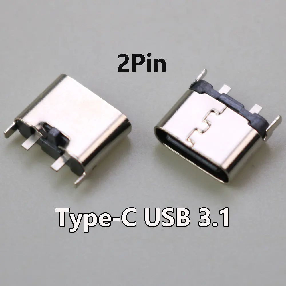 5-10Pcs Micro Jack USB 3.1 Type-C 2 Pin Female Connector 180 Degree Straight For Mobile Phone Charging Port Charging Socket 6.5H