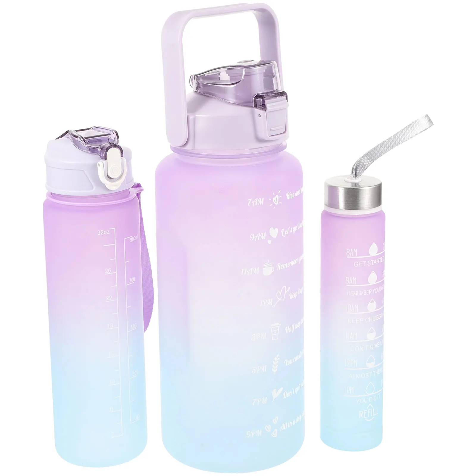 

3 Pcs Sports Water Bottle Set 2L 900ml 300ml Purple Outdoor Gym Hiking Camping Fitness Motivational Times Lightweight Ergonomic
